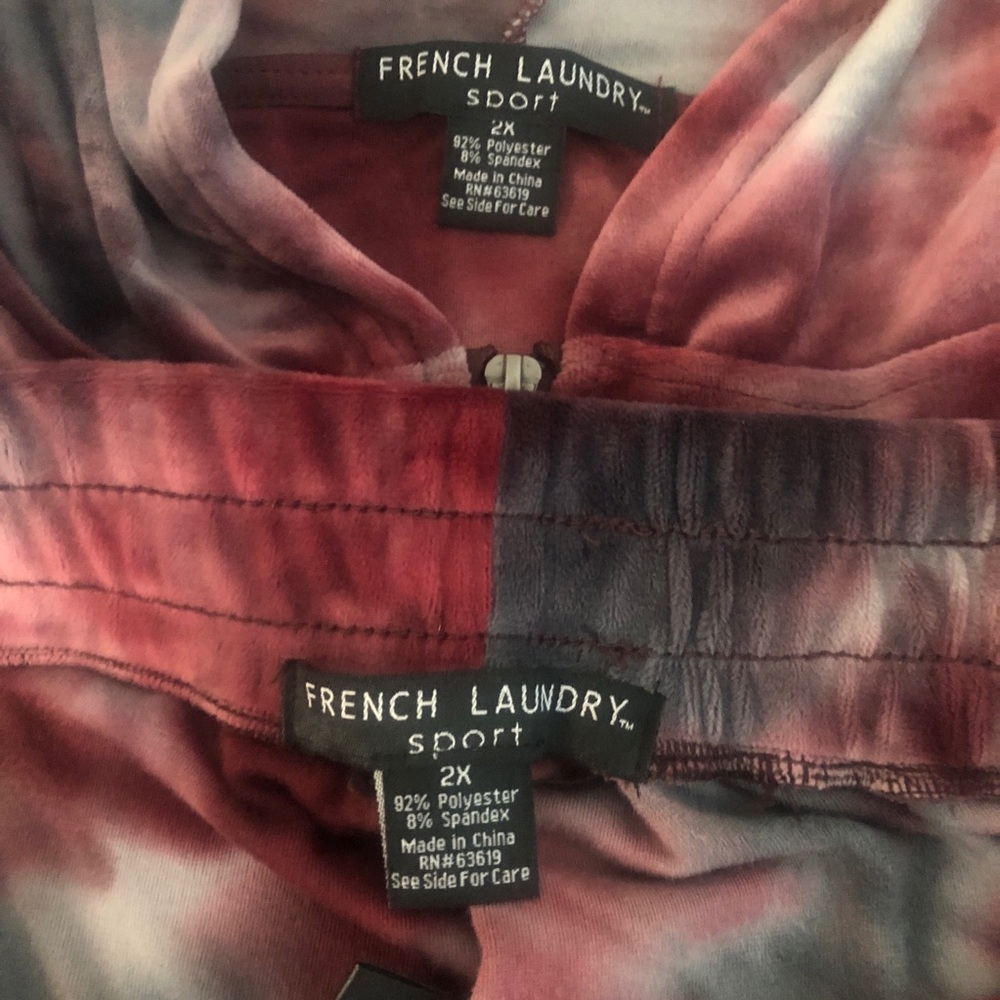French Laundry Tie-Dye Velvet Hoodie and Joggers — Burgundy, Pink, Gray - Picture 8 of 8